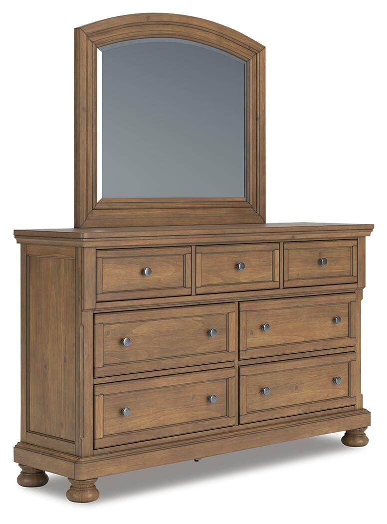 Vandenmore California King Panel Bed with Mirrored Dresser and Nightstand