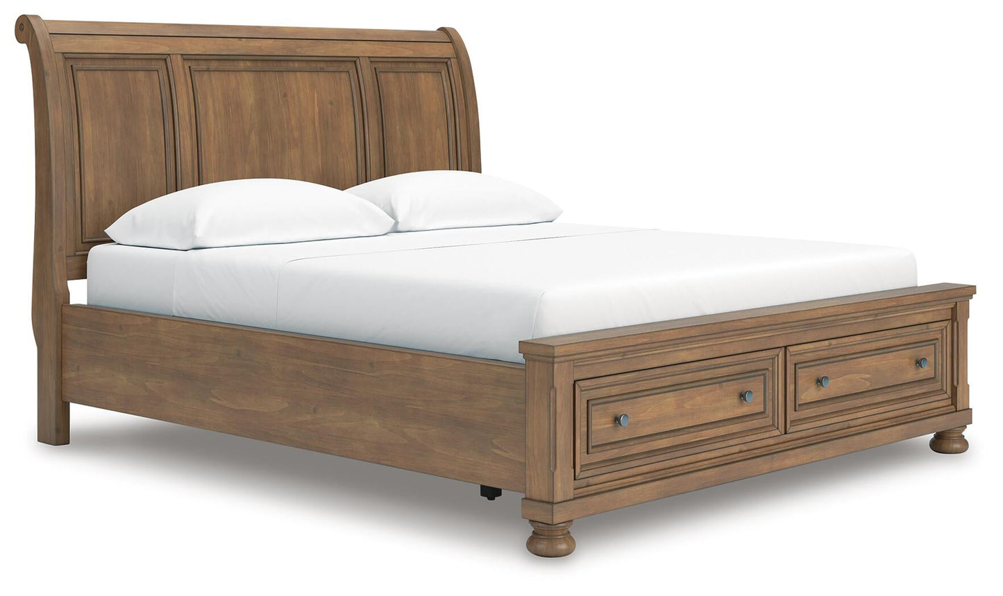 Vandenmore California King Storage Sleigh Bed with Mirrored Dresser