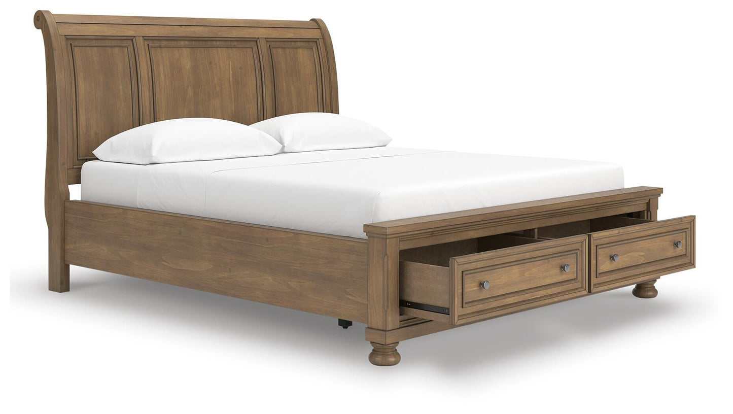Vandenmore California King Storage Sleigh Bed with Mirrored Dresser