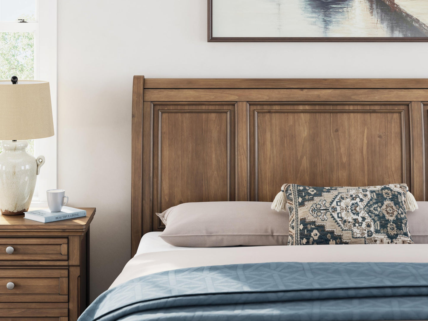 Vandenmore California King Storage Sleigh Bed with Mirrored Dresser