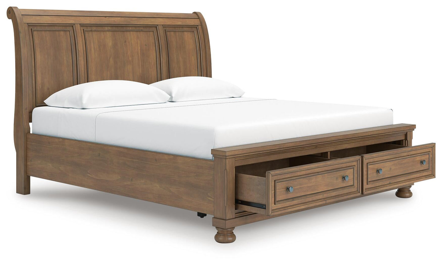 Vandenmore King Storage Sleigh Bed with Mirrored Dresser, Chest and Nightstand