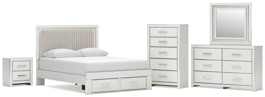 Birmonton Queen Upholstered Panel Platform Storage Bed, Dresser, Mirror, Chest and Nightstand