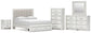 Birmonton Queen Upholstered Panel Platform Storage Bed, Dresser, Mirror, Chest and Nightstand