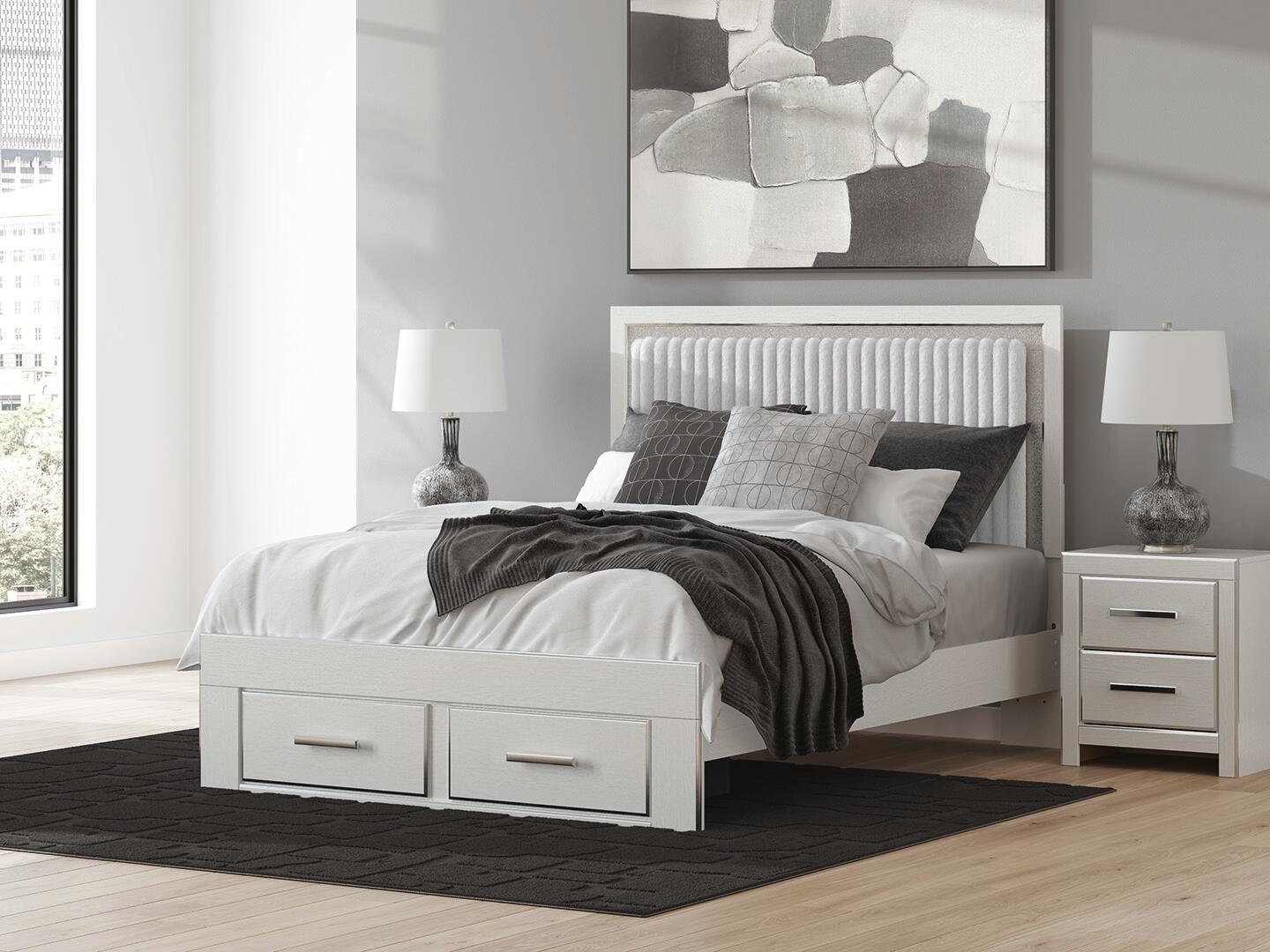 Birmonton Queen Upholstered Panel Platform Storage Bed, Dresser, Mirror, Chest and Nightstand