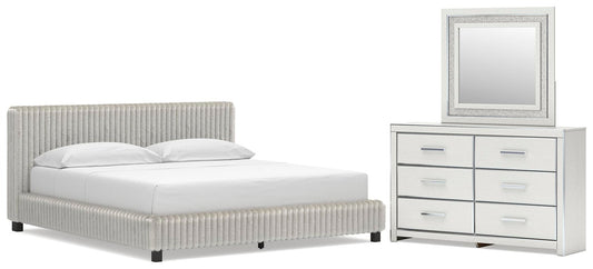 Birmonton California King Upholstered Bed, Dresser and Mirror