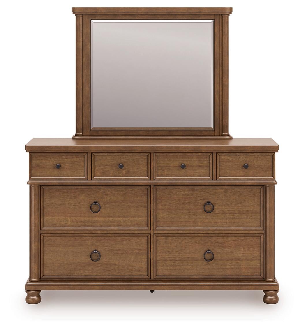 Chadworth King Poster Bed with Mirrored Dresser