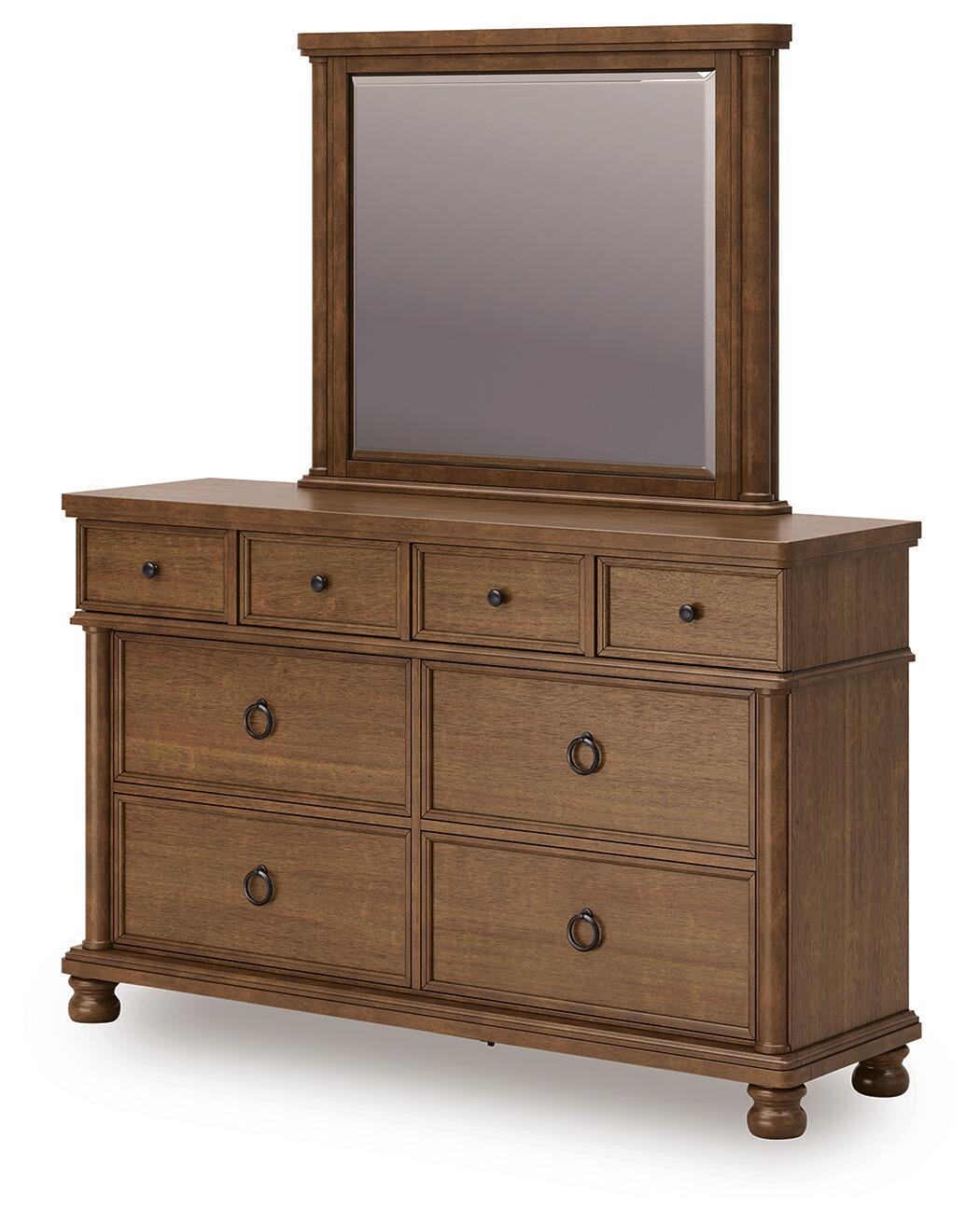 Chadworth King Poster Bed with Mirrored Dresser