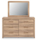 Hollymount Queen Upholstered Panel Bed, Dresser, Mirror and Nightstand
