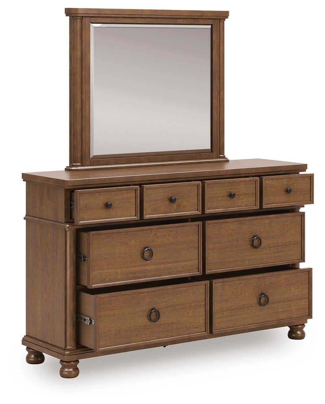 Chadworth California King Poster Bed with Mirrored Dresser and Nightstand
