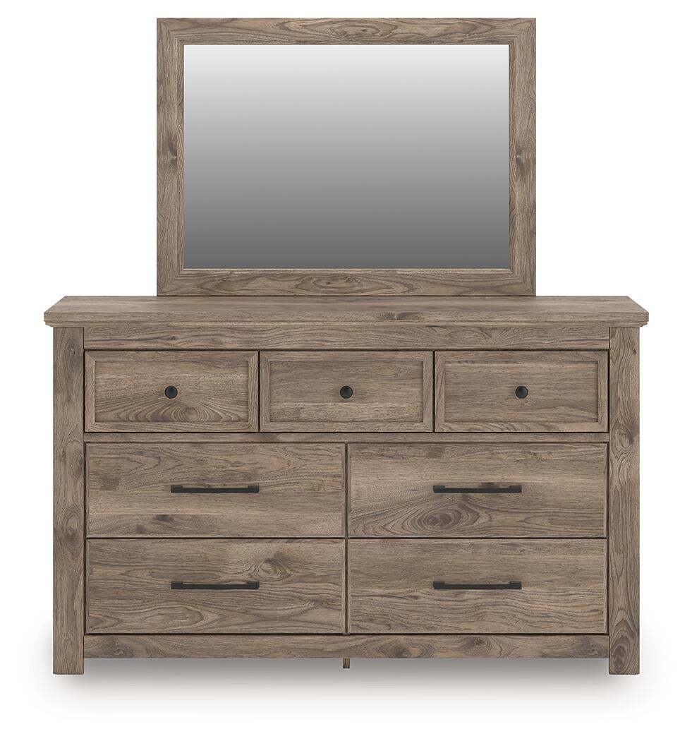 Keithland Queen Poster Bed with Mirrored Dresser